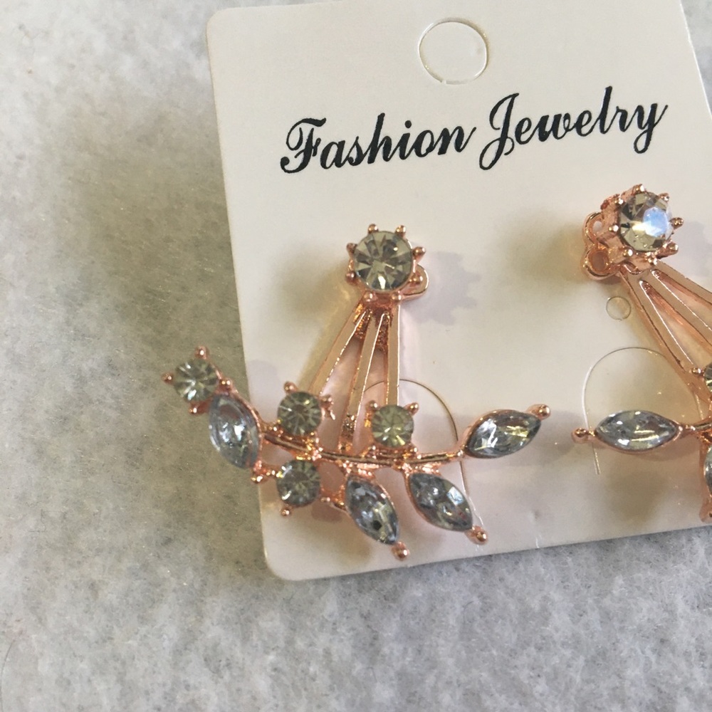Rose Gold Leaf Ear Jacket Earrings - Picture 4 of 5